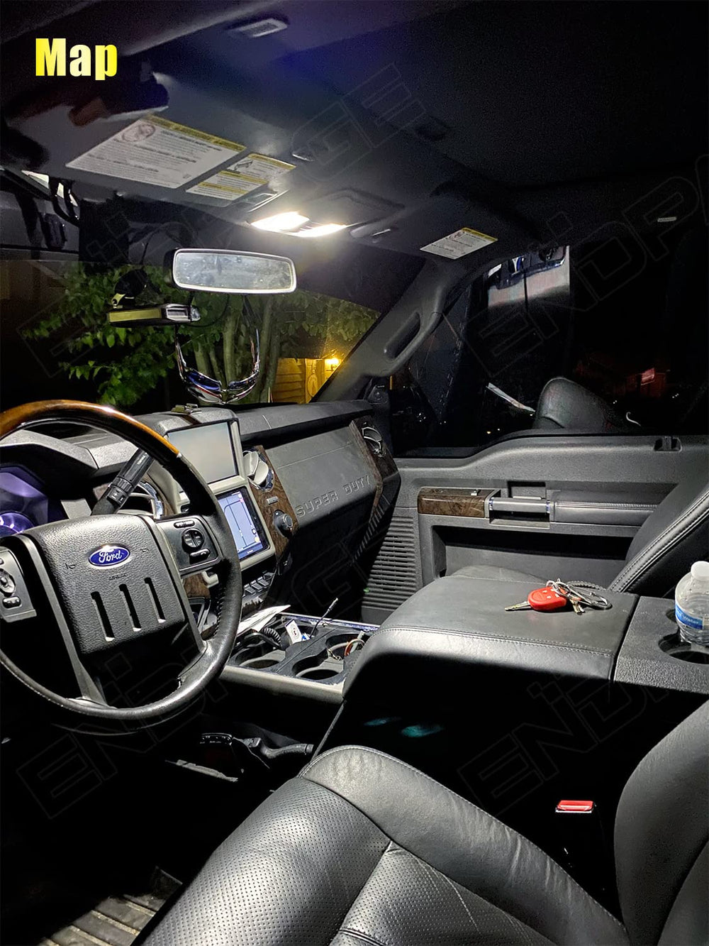ENDPAGE installed dome light in F-150 interior providing even, glare-free cabin lighting