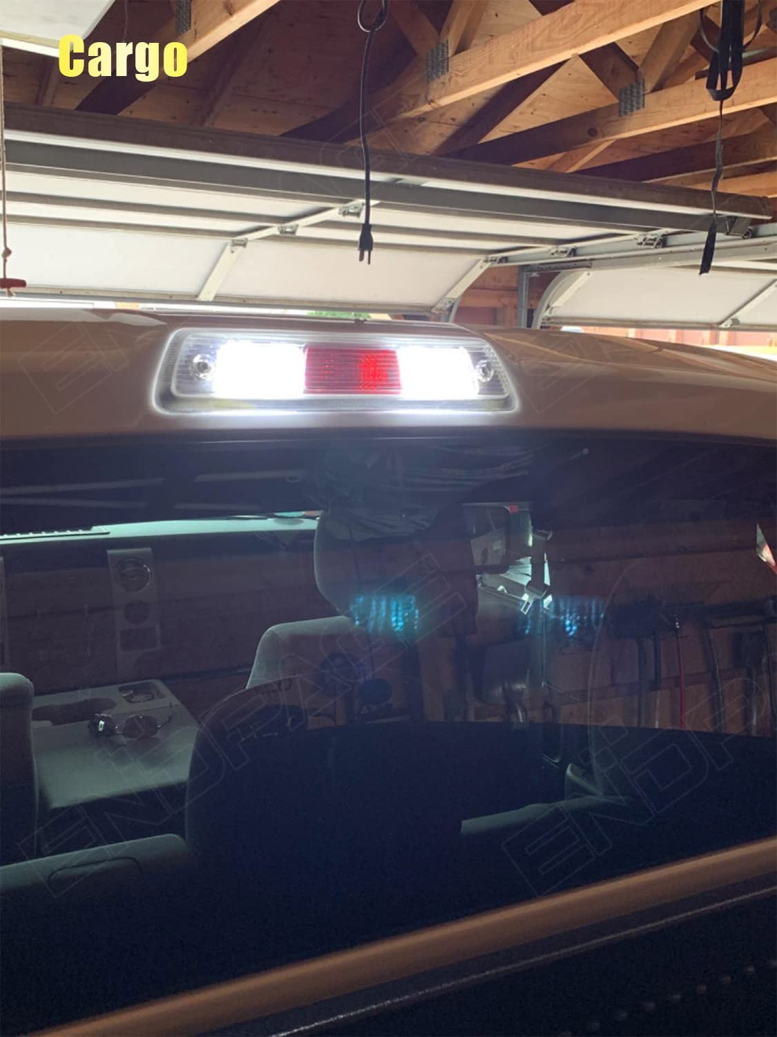 ENDPAGE license plate light mounted on F-150 rear offering clear white illumination and compliance