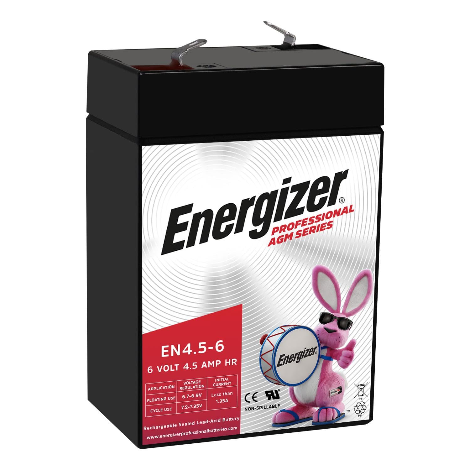 Energizer battery front view showing compact sealed design and mounting ease