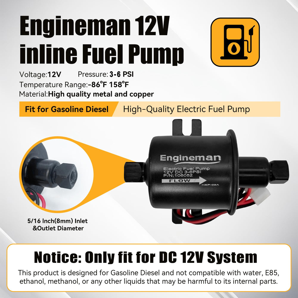 ENGINEMAN pump wiring and mounting hardware display for fast DIY installation
