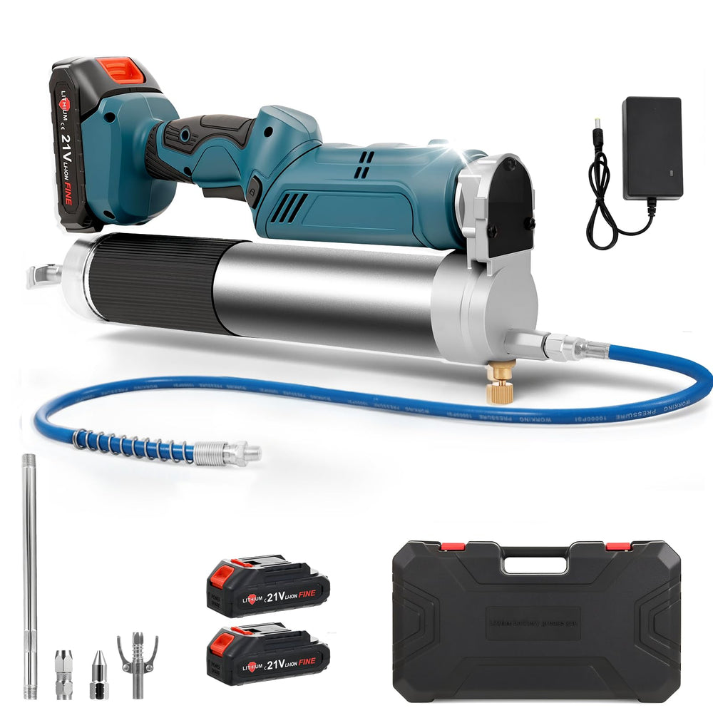 Enkreefi grease gun front view showing ergonomic grip and trigger for efficient lubrication