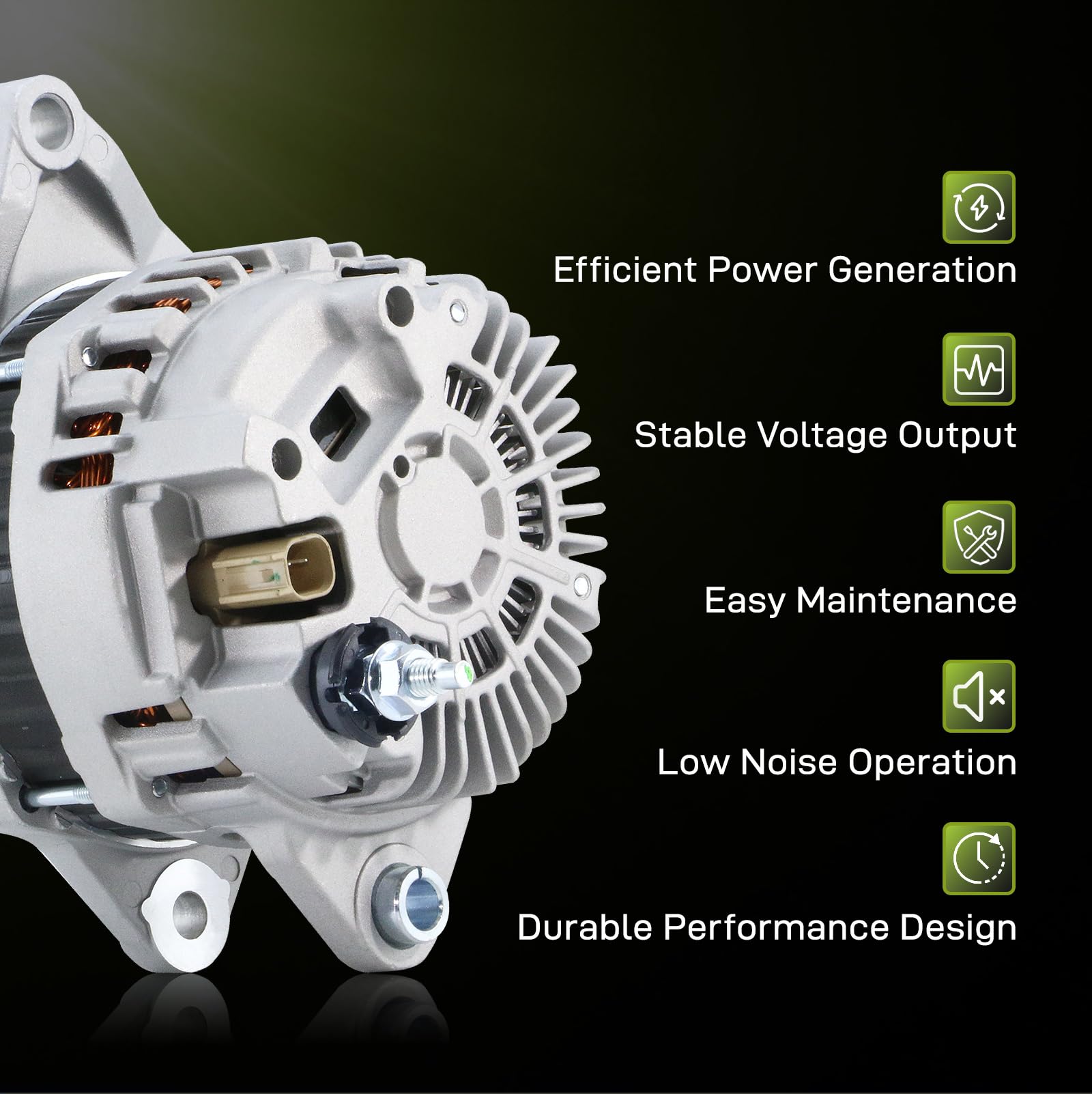 EnTurbo alternator next to a ruler for scale showing compact size and straightforward fit