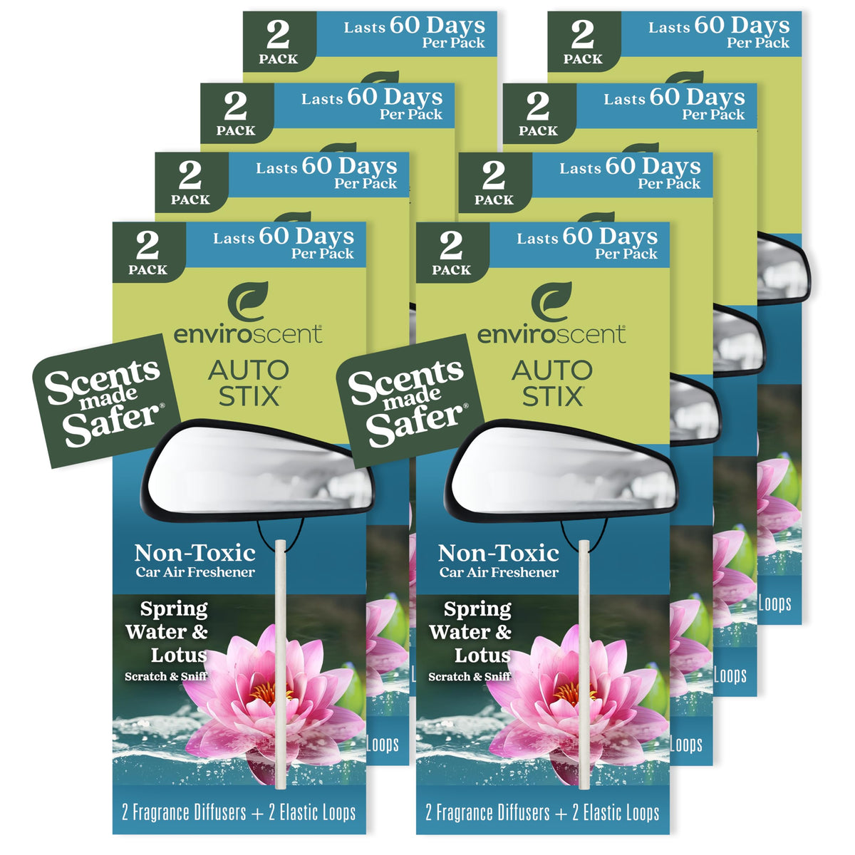 Enviroscent front packaging showing Spring Water & Lotus scent and benefits