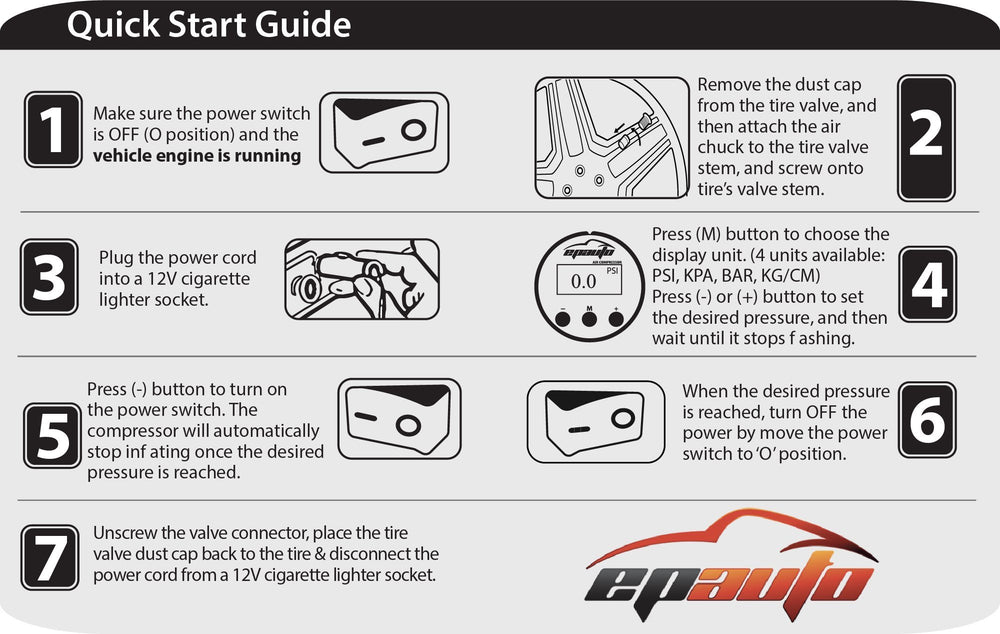 EPAuto accessories and adapters laid out for multiuse inflation tasks