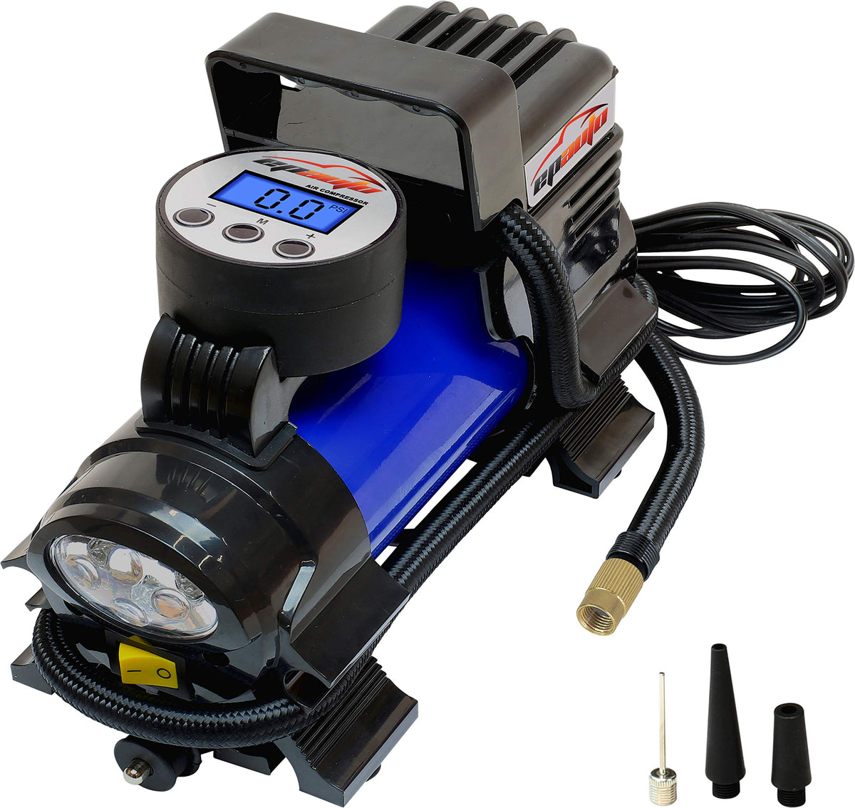 EPAuto inflator front view showing compact design and controls for easy storage