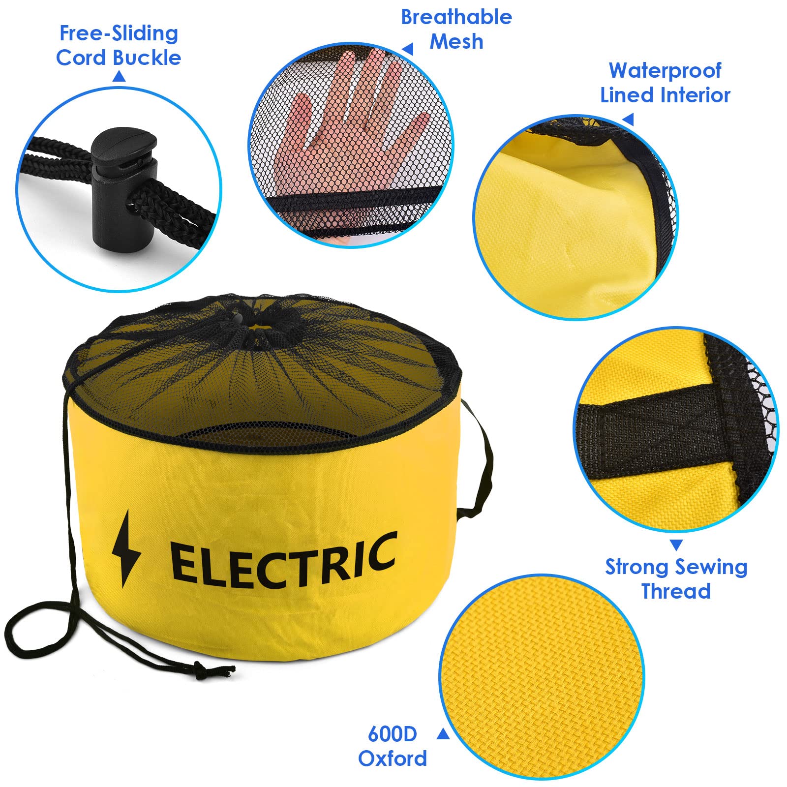 ERKOON yellow bag with electrical cords showing organized cord protection benefit