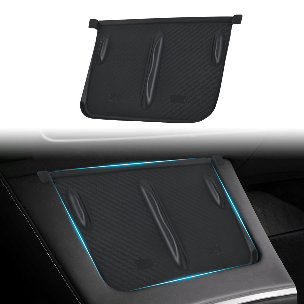 ernica front view of silicone cover on Tesla console protects charger surface