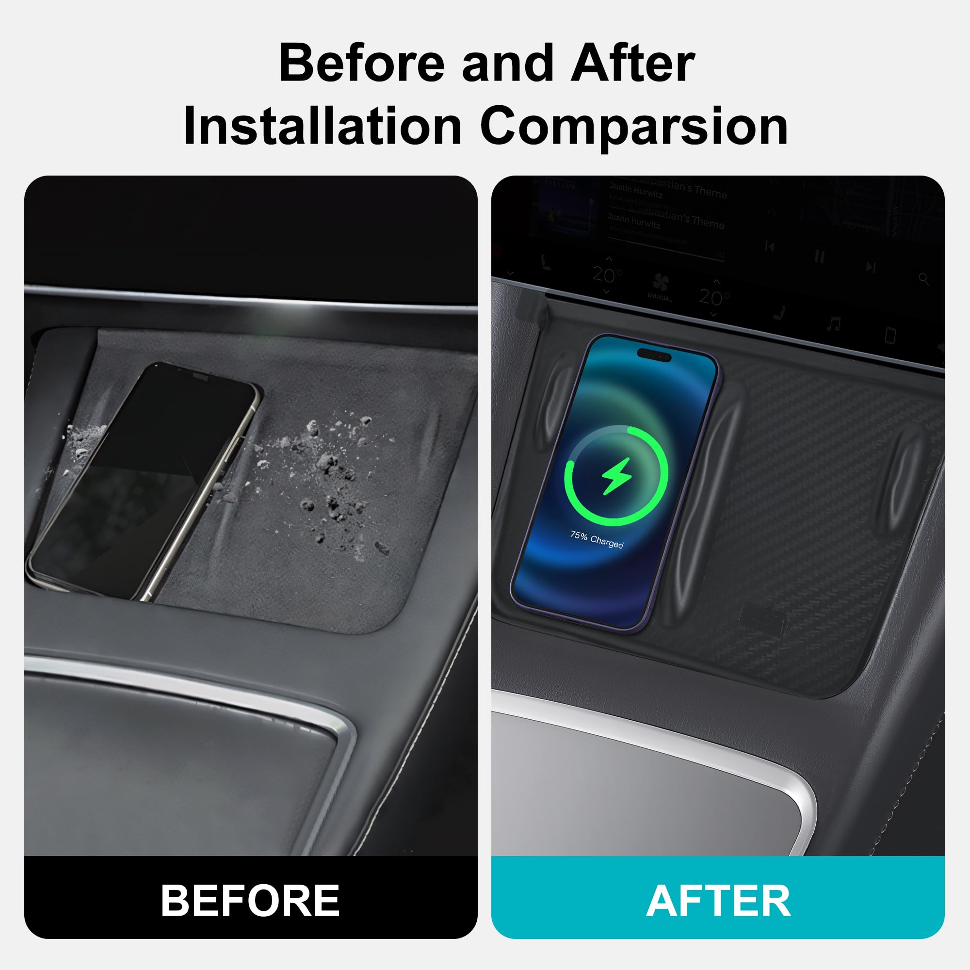 ernica showing phone on wireless pad prevents slipping while charging
