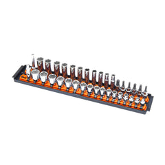 Ernst Manufacturing 8486 front view orange tray shows secure socket storage benefit