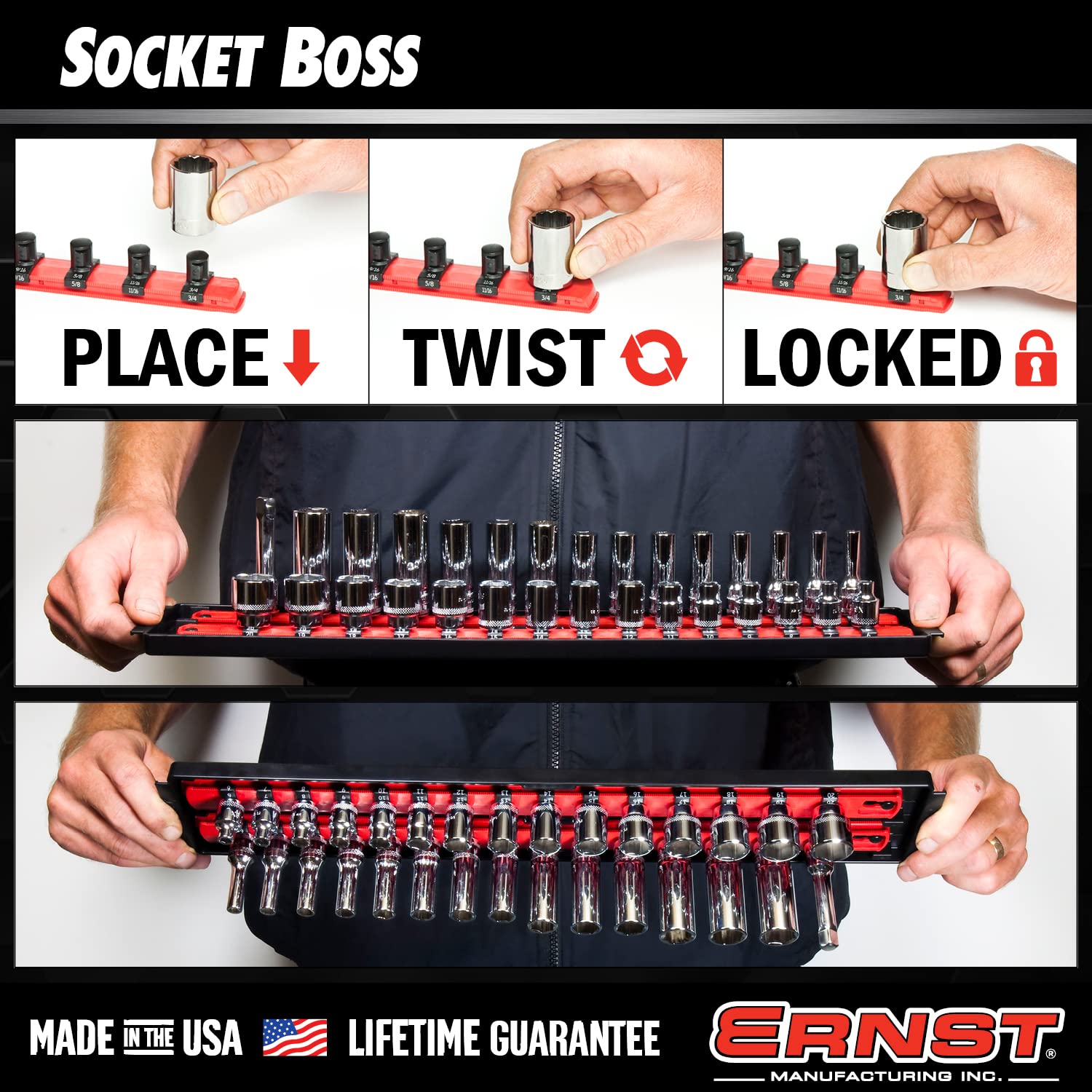 Ernst Manufacturing ID stickers applied to rails for quick socket identification