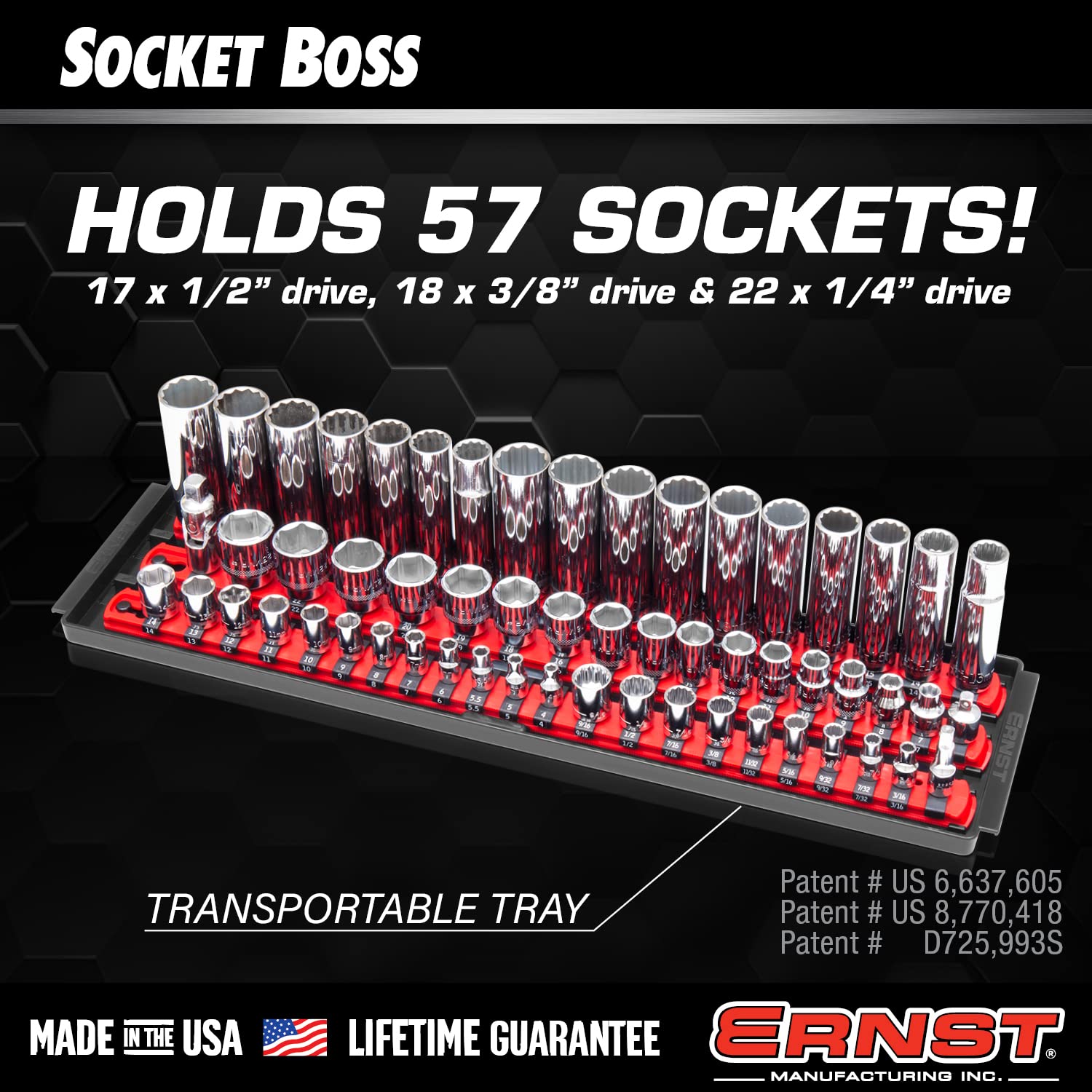 Ernst Manufacturing tray loaded with sockets for fast tool selection