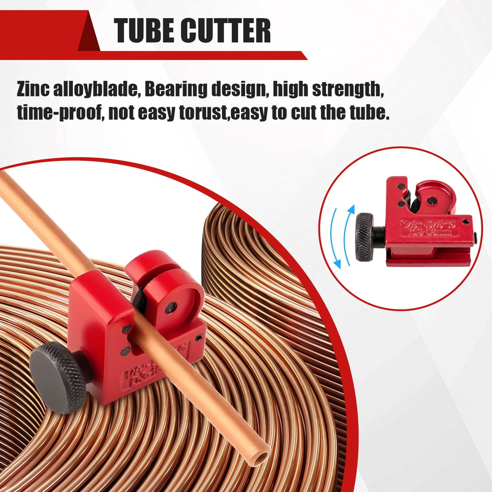 Esakoya tubing cutter in hand producing clean square tube ends
