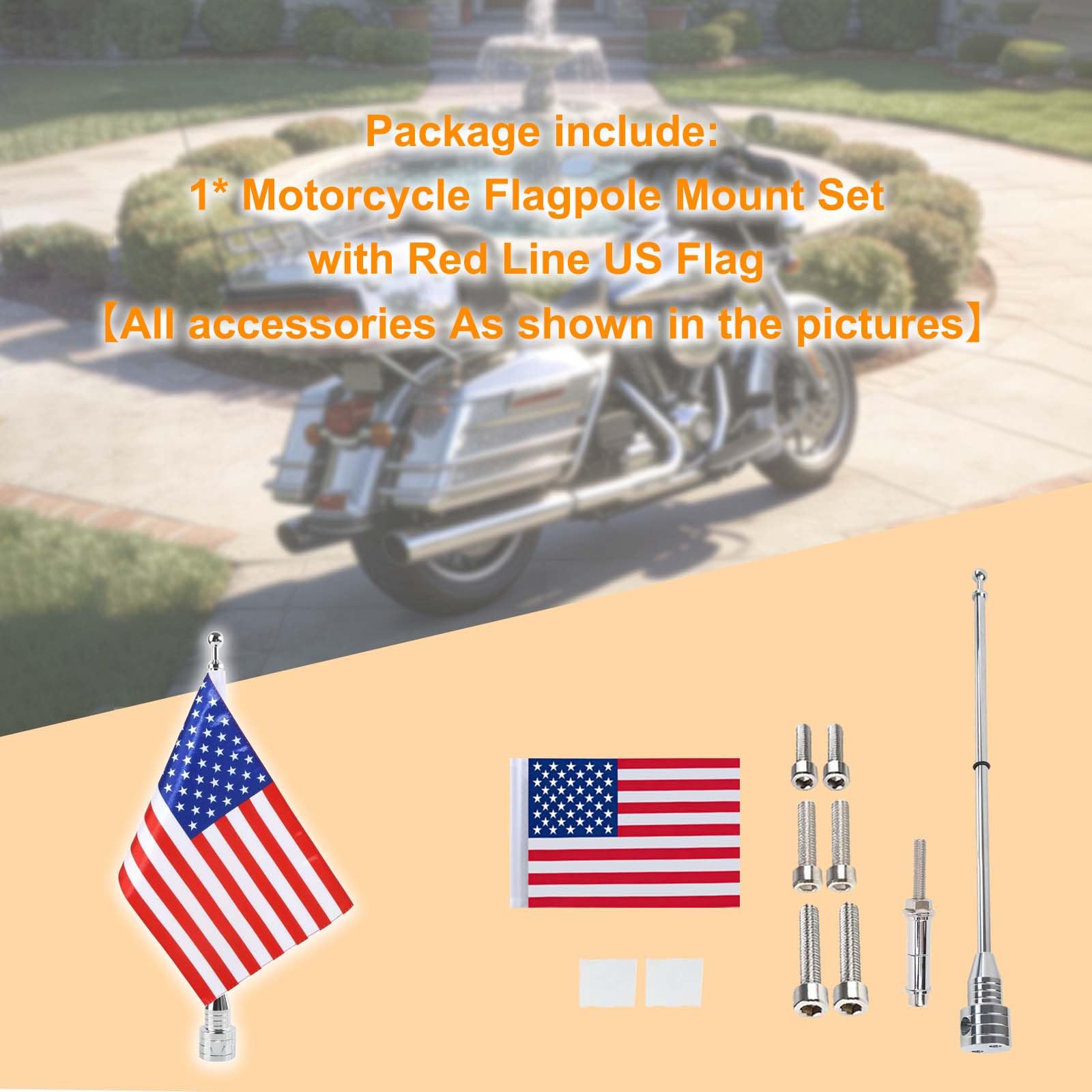 Espear mounted flag on motorcycle demonstrating patriotic display benefit