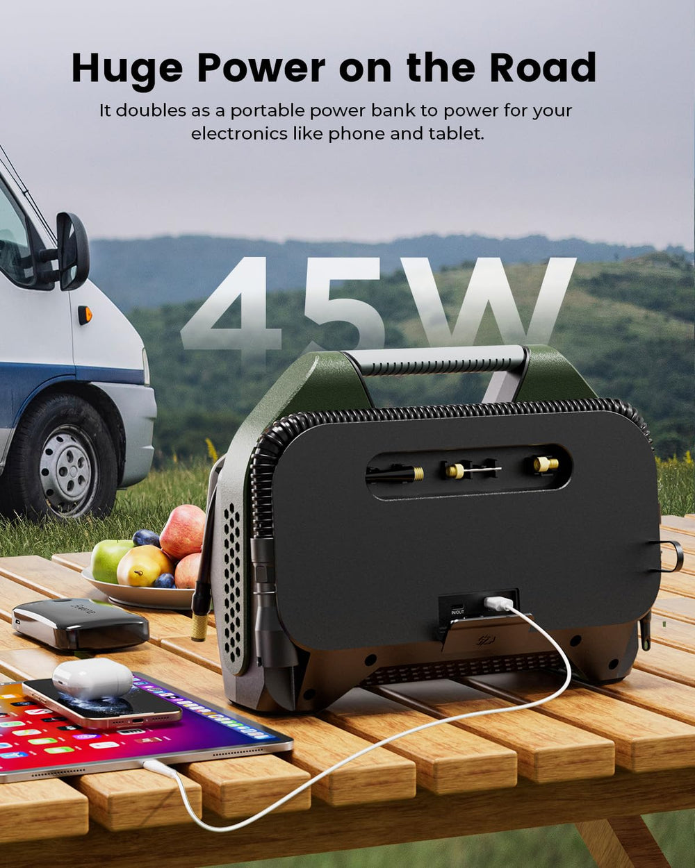 ETENWOLF VORTEX S7 in hand for size comparison showing portable power and build