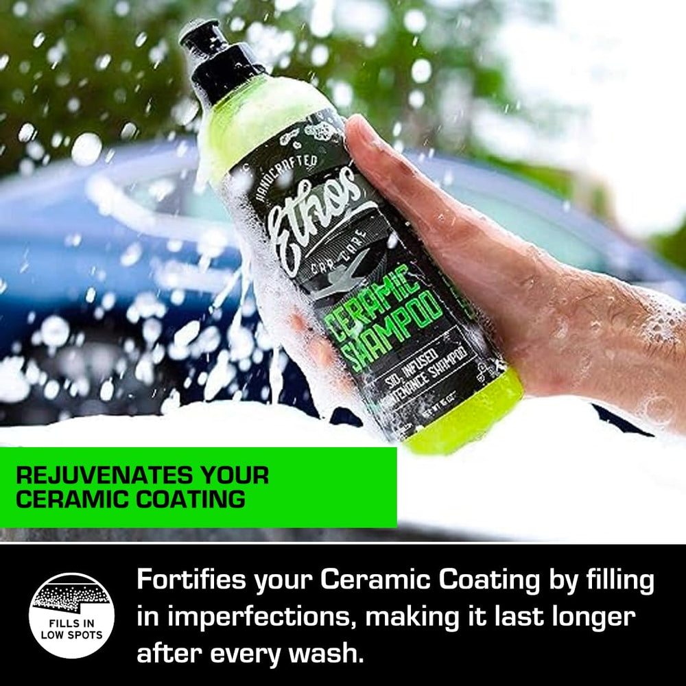 Ethos detailer washing car with shampoo showing coating-safe lubrication