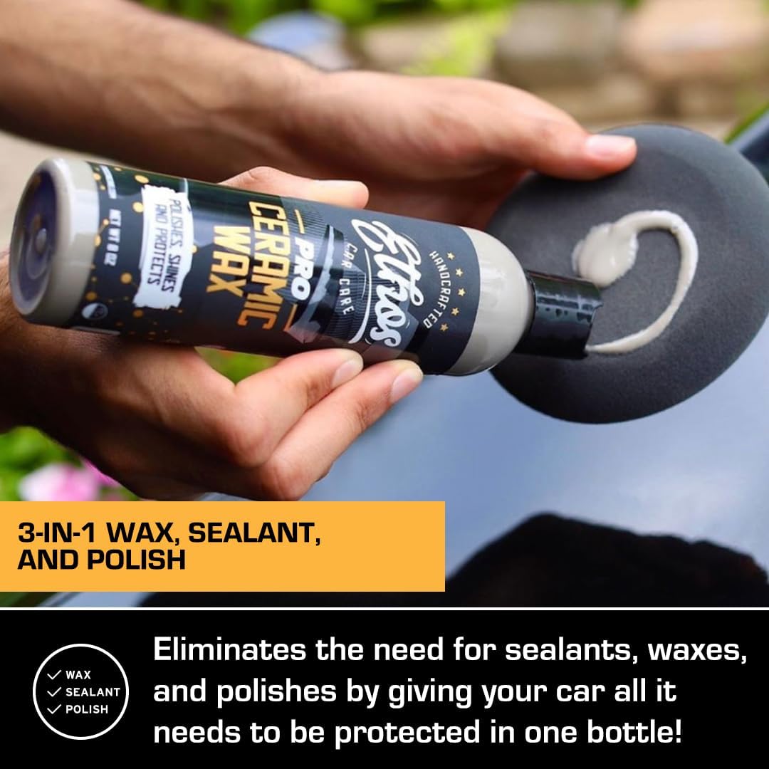 Ethos Handcrafted Car Care bottle label and ingredients close-up highlighting formulation