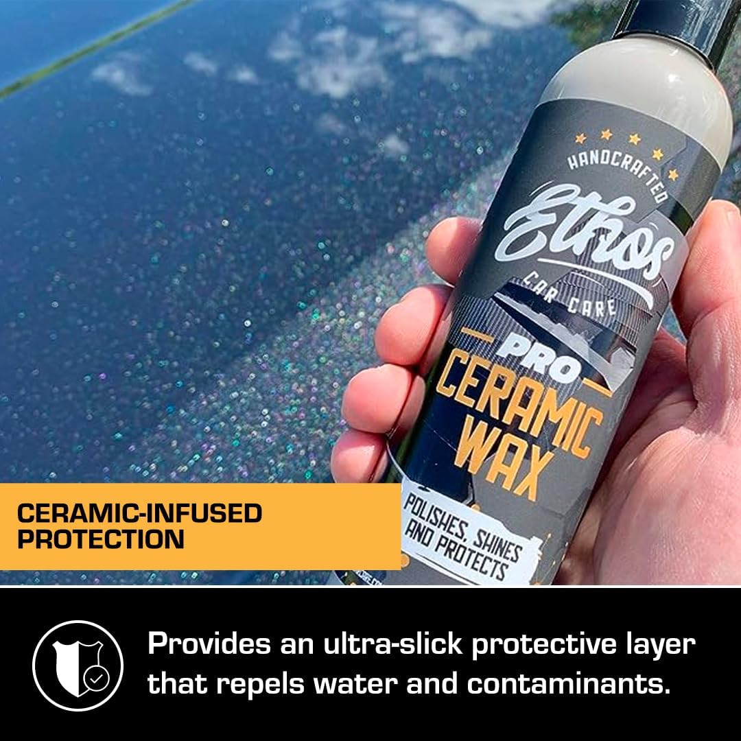 Ethos Handcrafted Car Care wiped-on paint panel showing instant gloss improvement