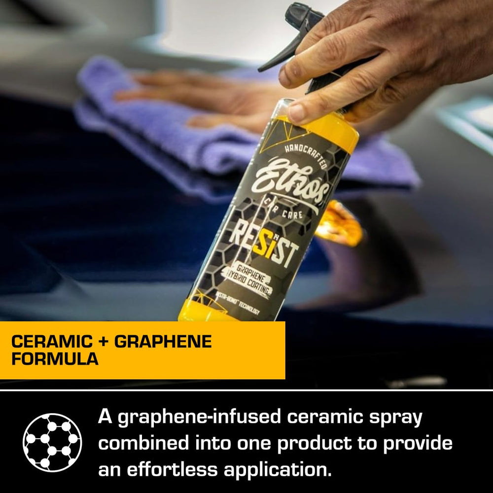 Ethos Handcrafted Car Care 16oz bottle next to hand for scale showing compact convenience benefit