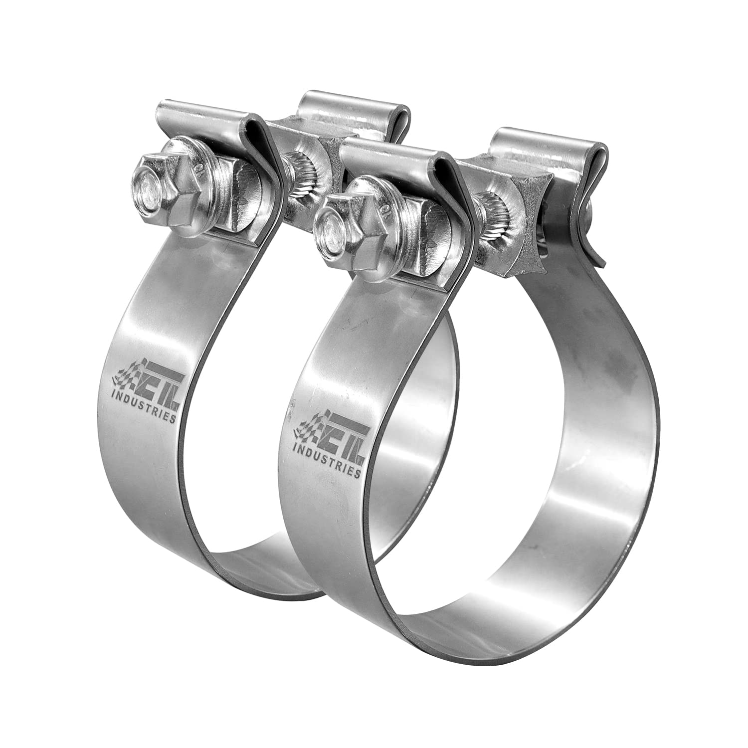 ETL INDUSTRIES clamp front view showing band and bolt for secure exhaust joins
