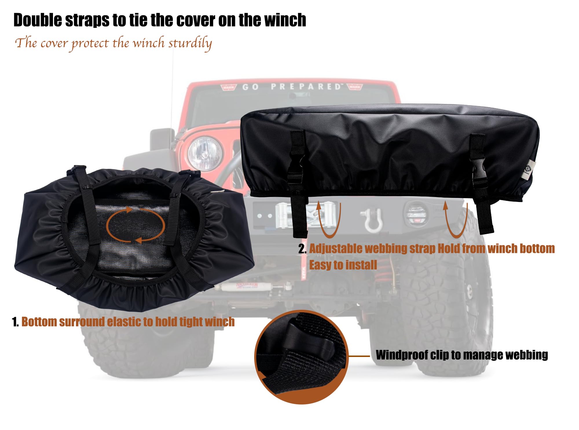 Eudora adjustable webbing strap close-up showing strong fastener to keep cover tightly in place