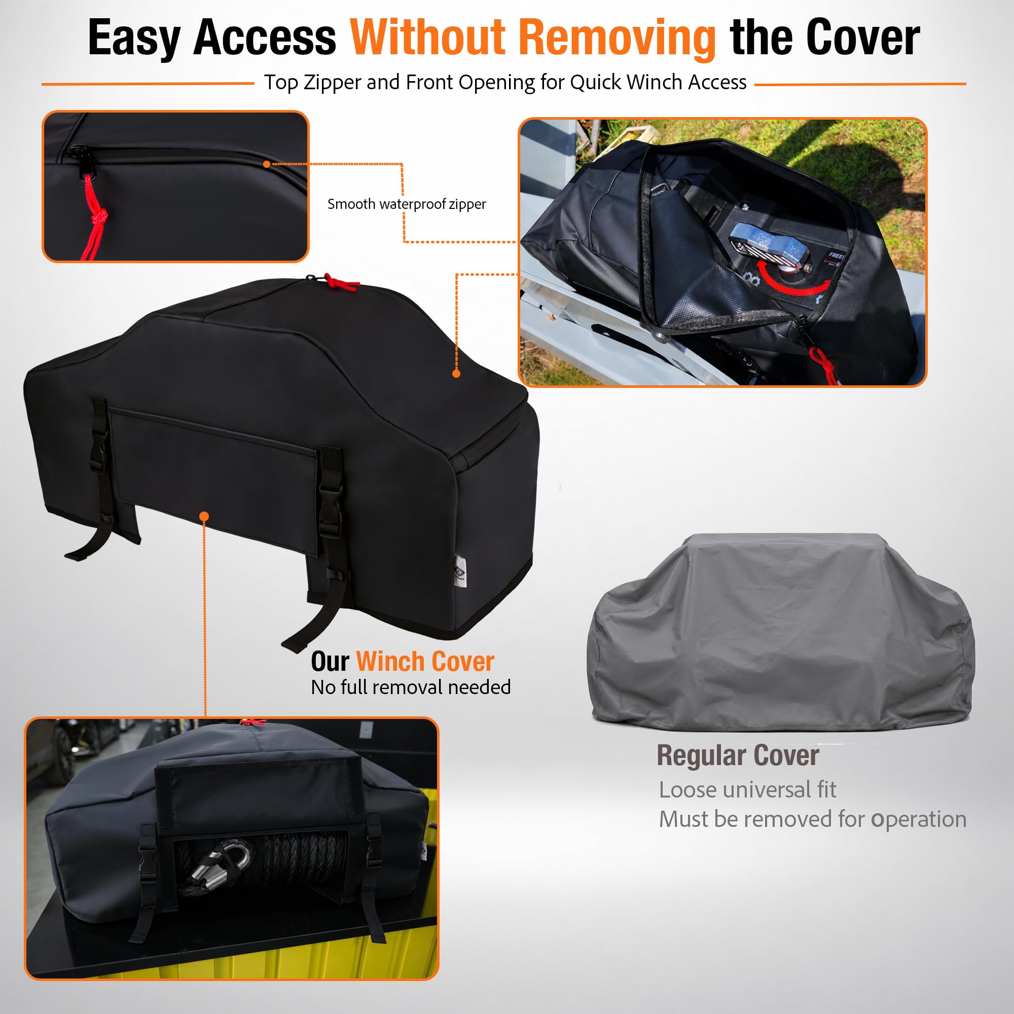 Eudora front flap open for drum access enabling on-vehicle winch use