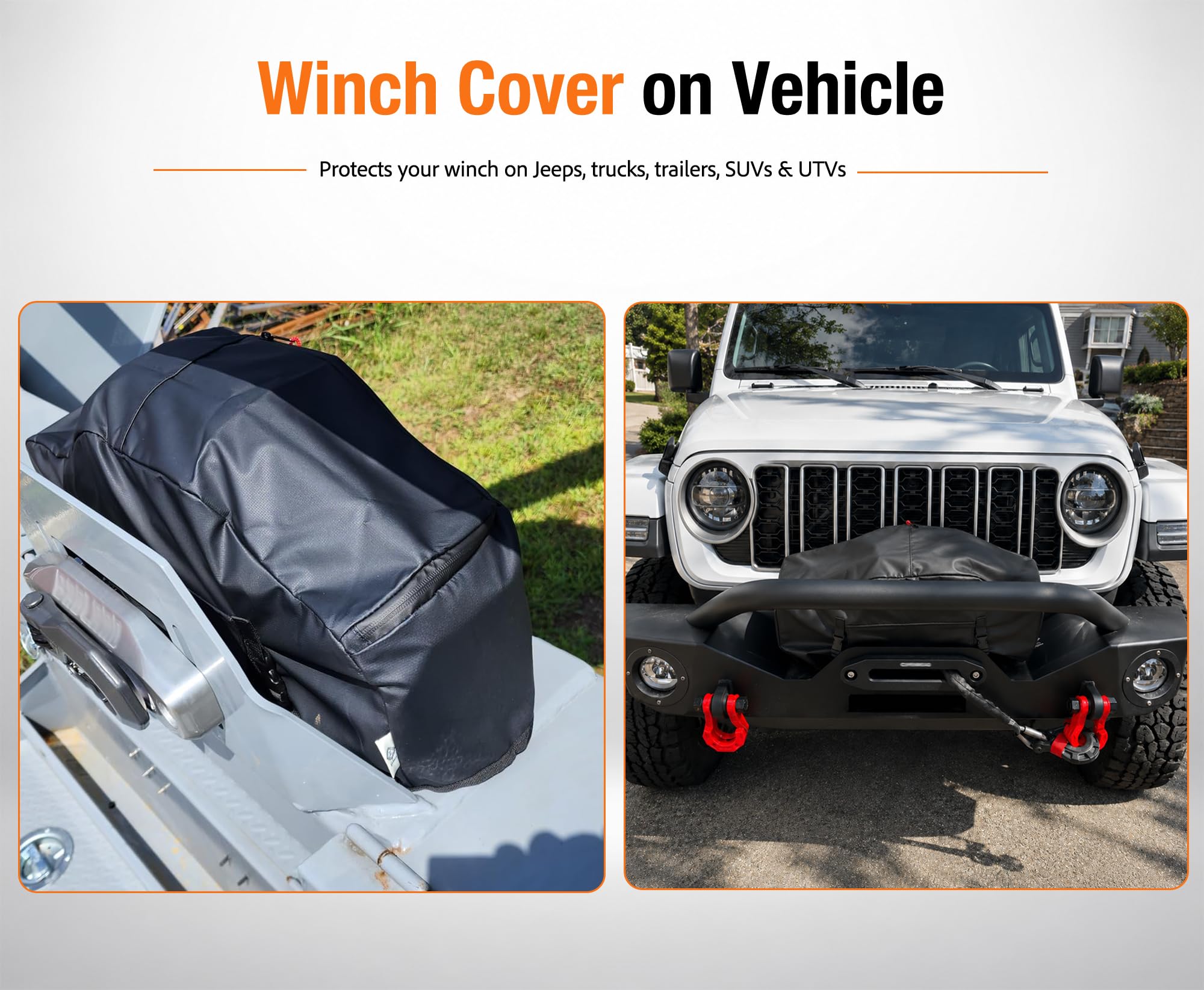 Eudora mounted on jeep in outdoor setting protecting winch from weather