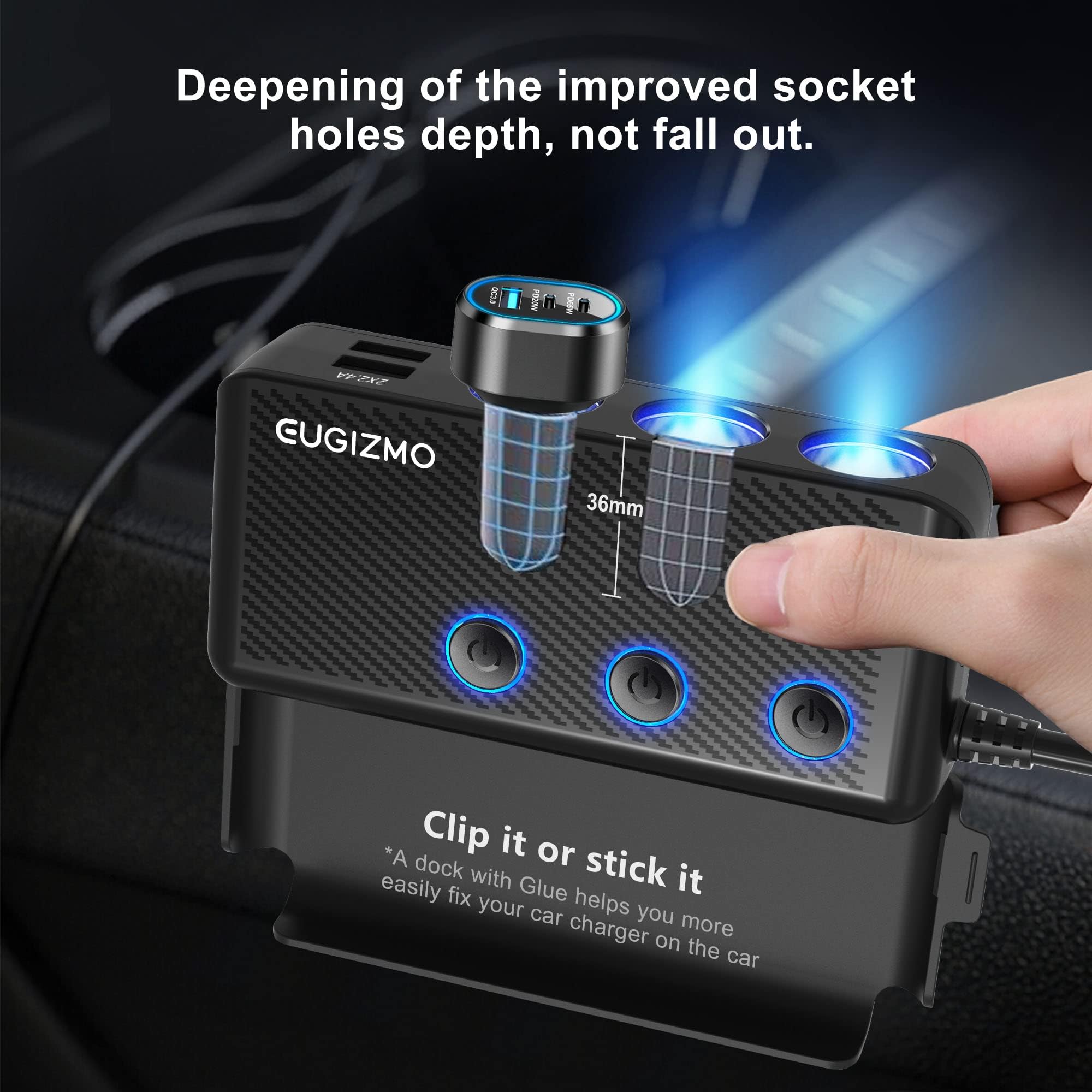 EUGIZMO mounted under dash with sticky adhesives to reduce cable clutter