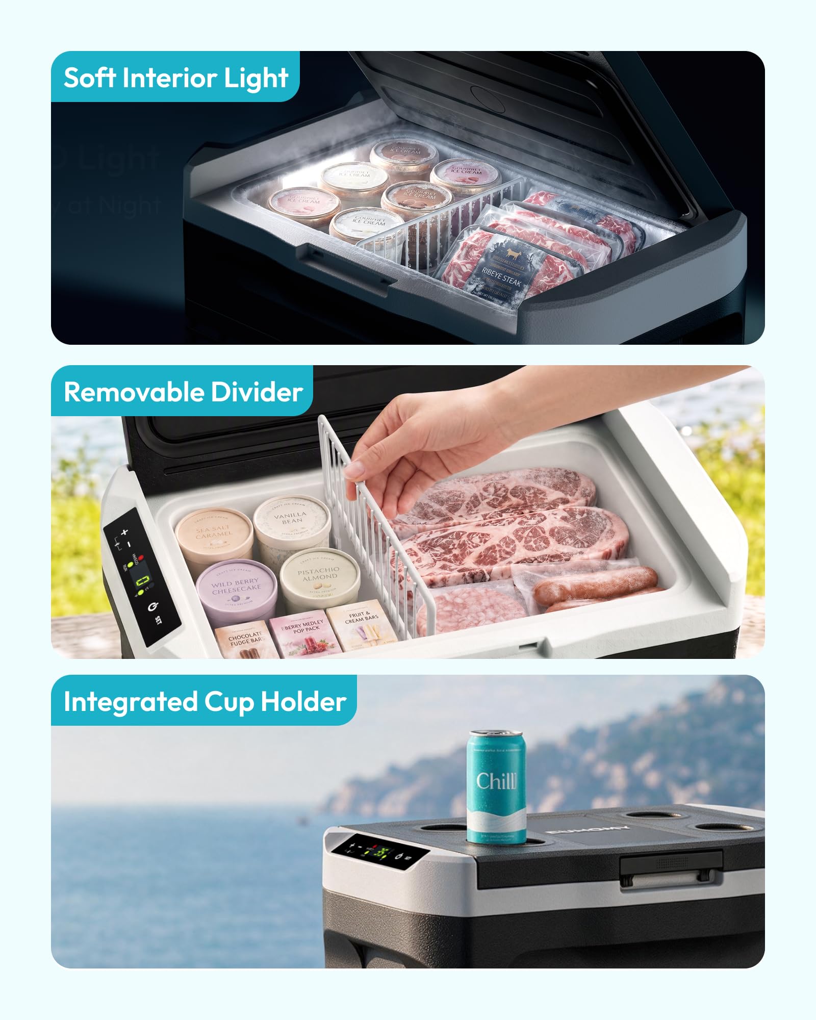 EUHOMY portable fridge at campsite demonstrating travel-ready cooling benefit