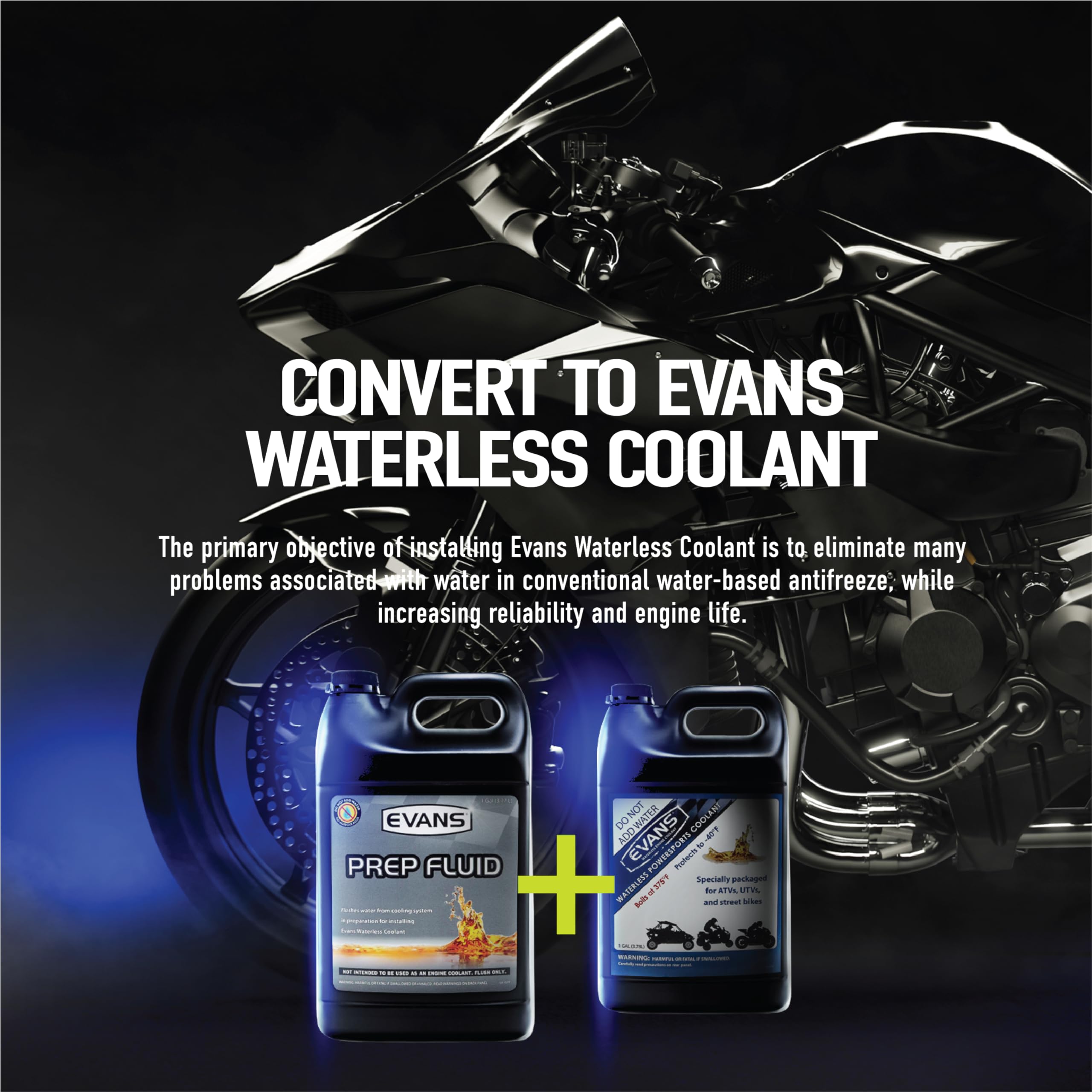 EVANS coolant next to ATV radiator showing scale and appropriate system fit