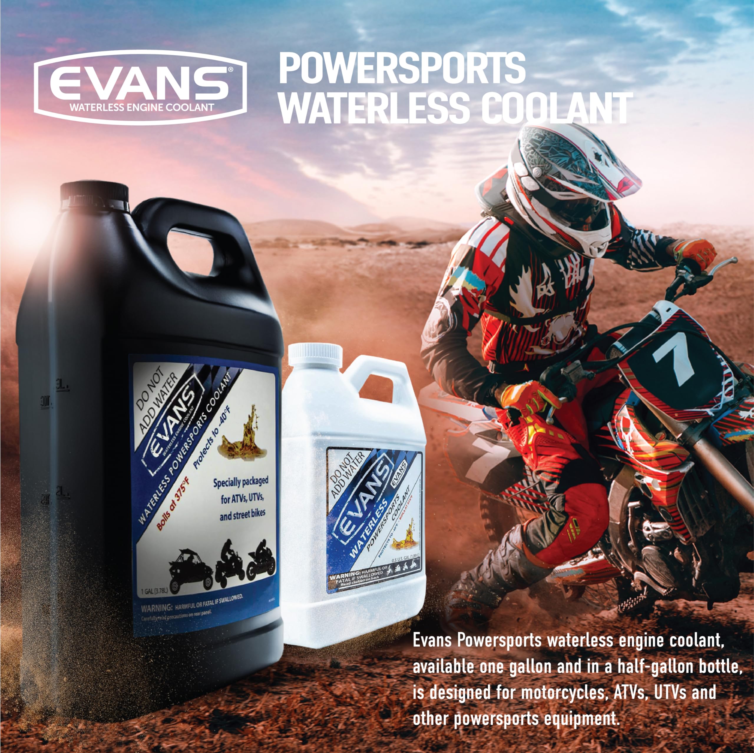 EVANS coolant bottle cap close-up highlighting secure seal and pour control