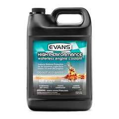 EVANS front bottle view showing high-performance waterless coolant benefits