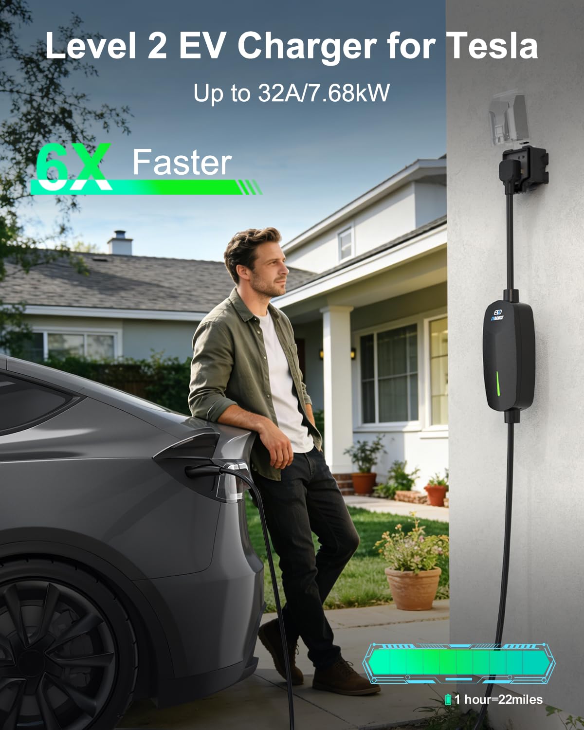 EVDANCE close-up of NACS plug highlighting secure connection and fast charging