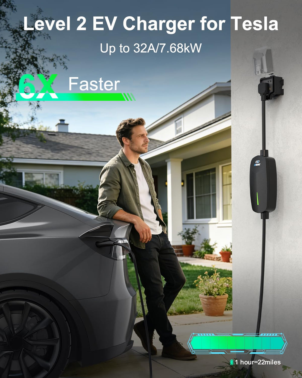 EVDANCE close-up of NACS plug highlighting secure connection and fast charging