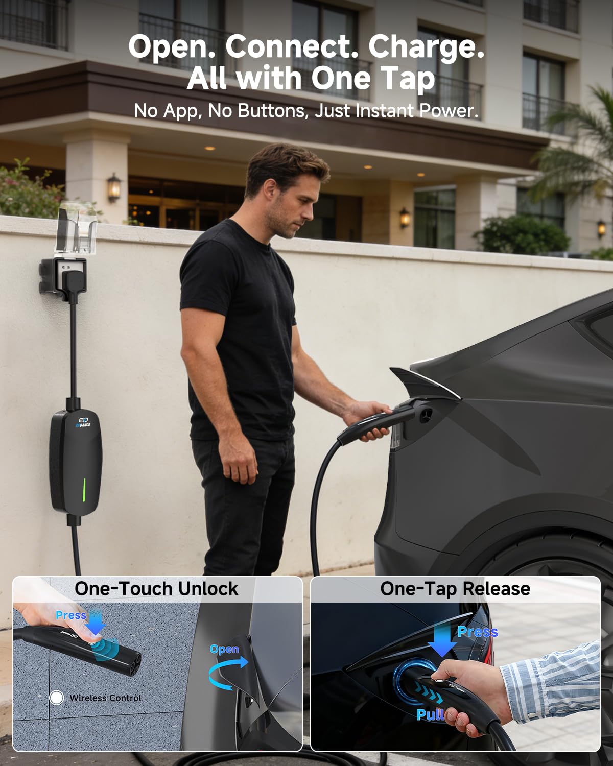 EVDANCE compact carry case with charger inside showing travel-ready portability