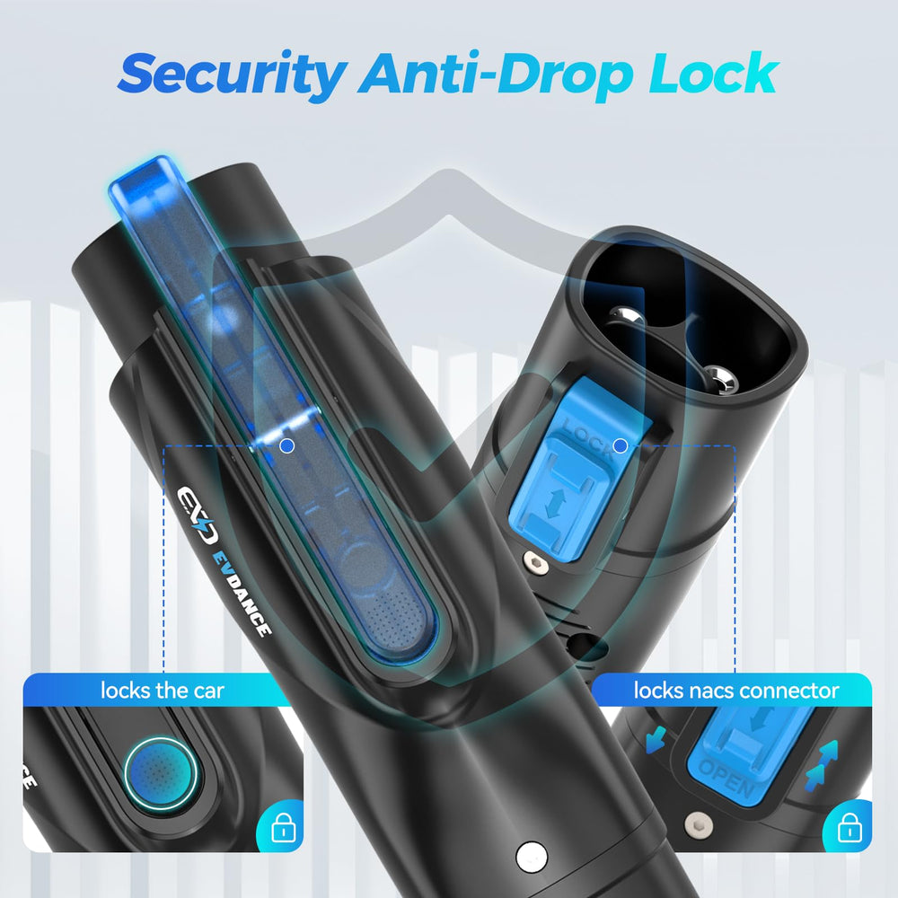 EVDANCE J1772 plug detail showing secure contact points for reliable charging