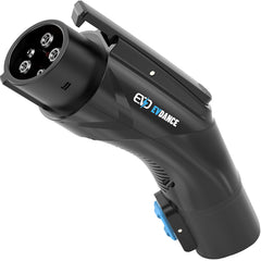 EVDANCE adapter front view showing robust connector and portability benefit