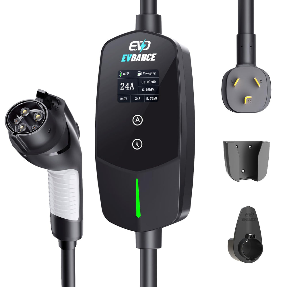 EVDANCE front-mounted charger showing compact design and fast home charging benefits