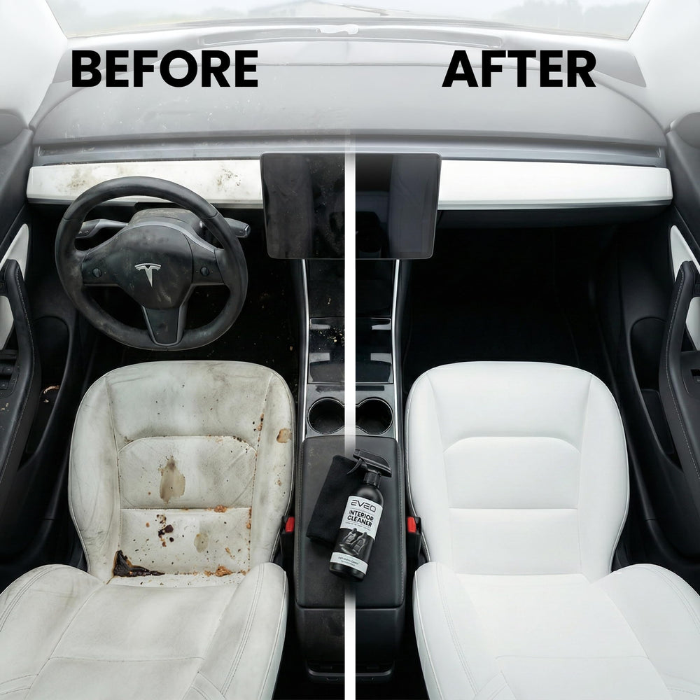 EVEO label close-up highlighting formulation details and Tesla focus