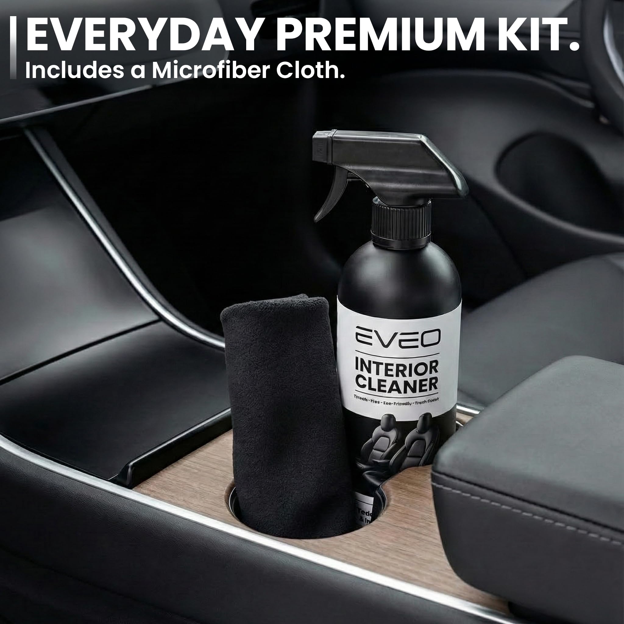 EVEO bottle next to a hand to show 16oz size and convenient storage