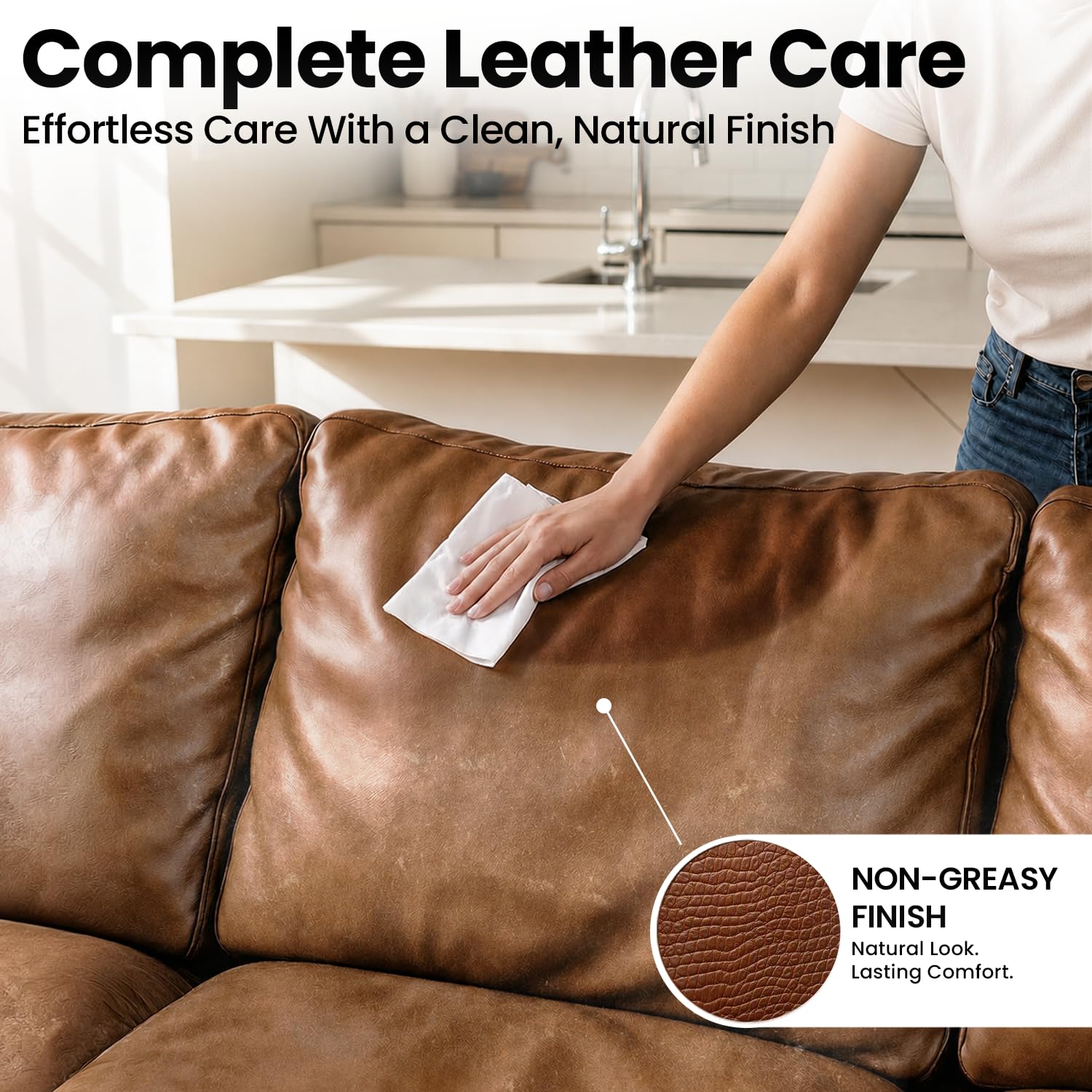 EVEO wipe cleaning a car seat demonstrating interior upkeep benefit
