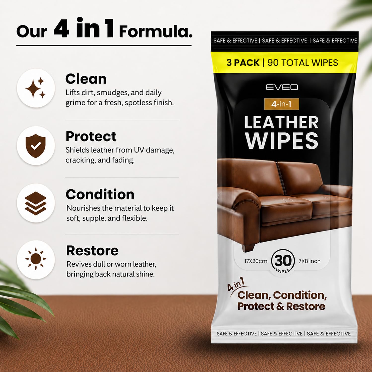 EVEO wipes arranged in living room conveying convenient home maintenance