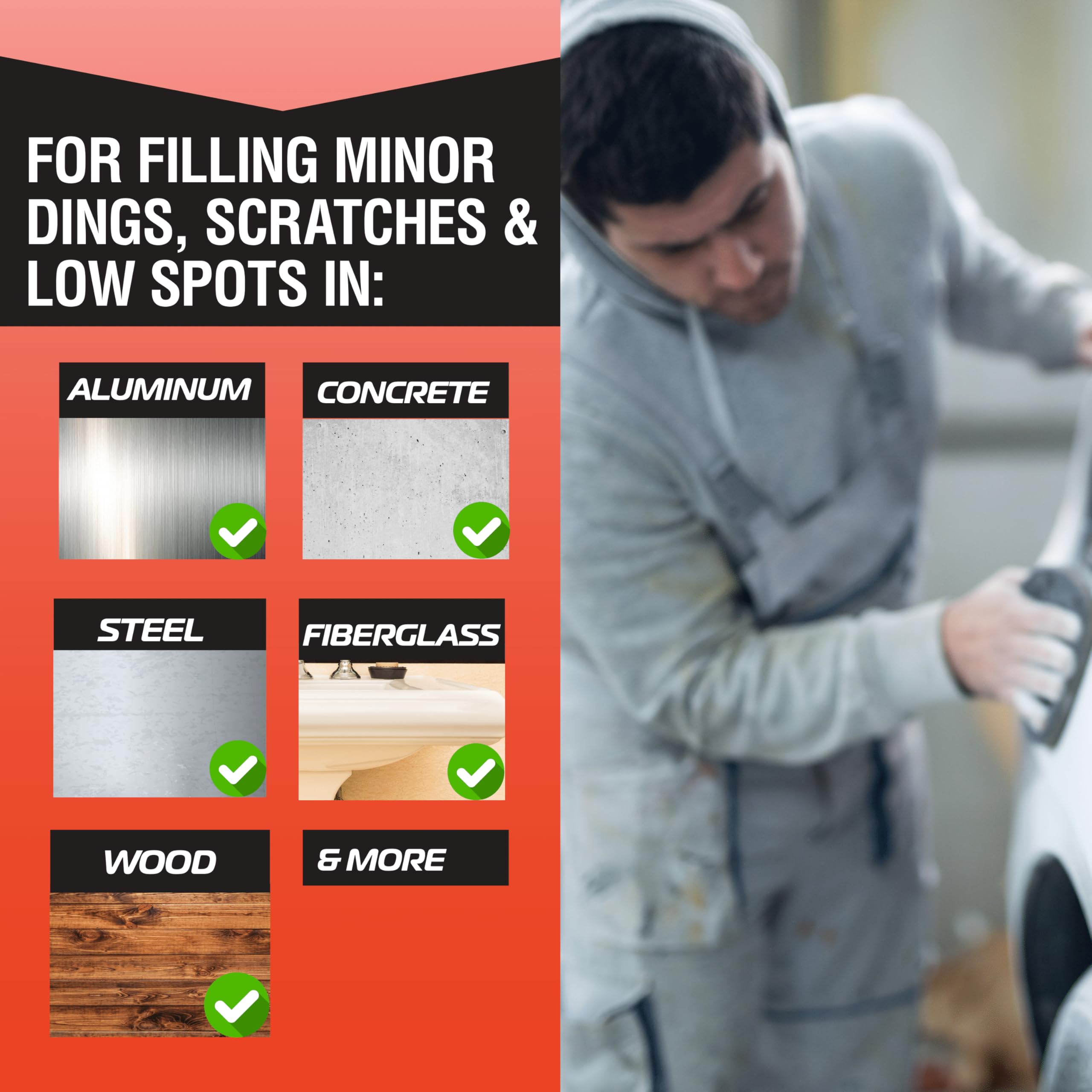 Evercoat Body Shop putty applied on aluminum demonstrating strong adhesion