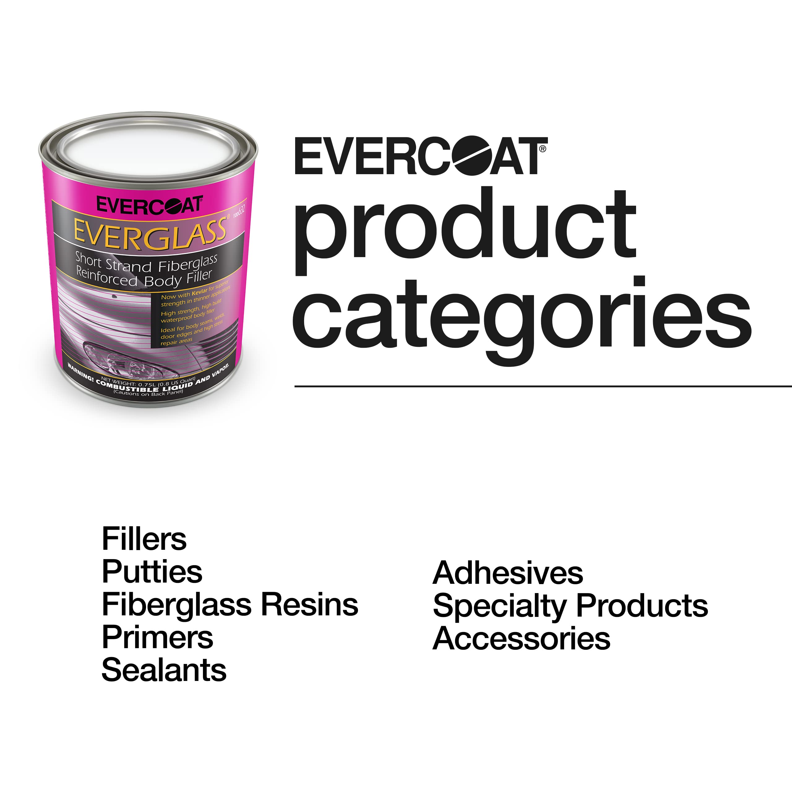 Evercoat Everglass 32 fl oz can beside a tape measure for size clarity and convenience