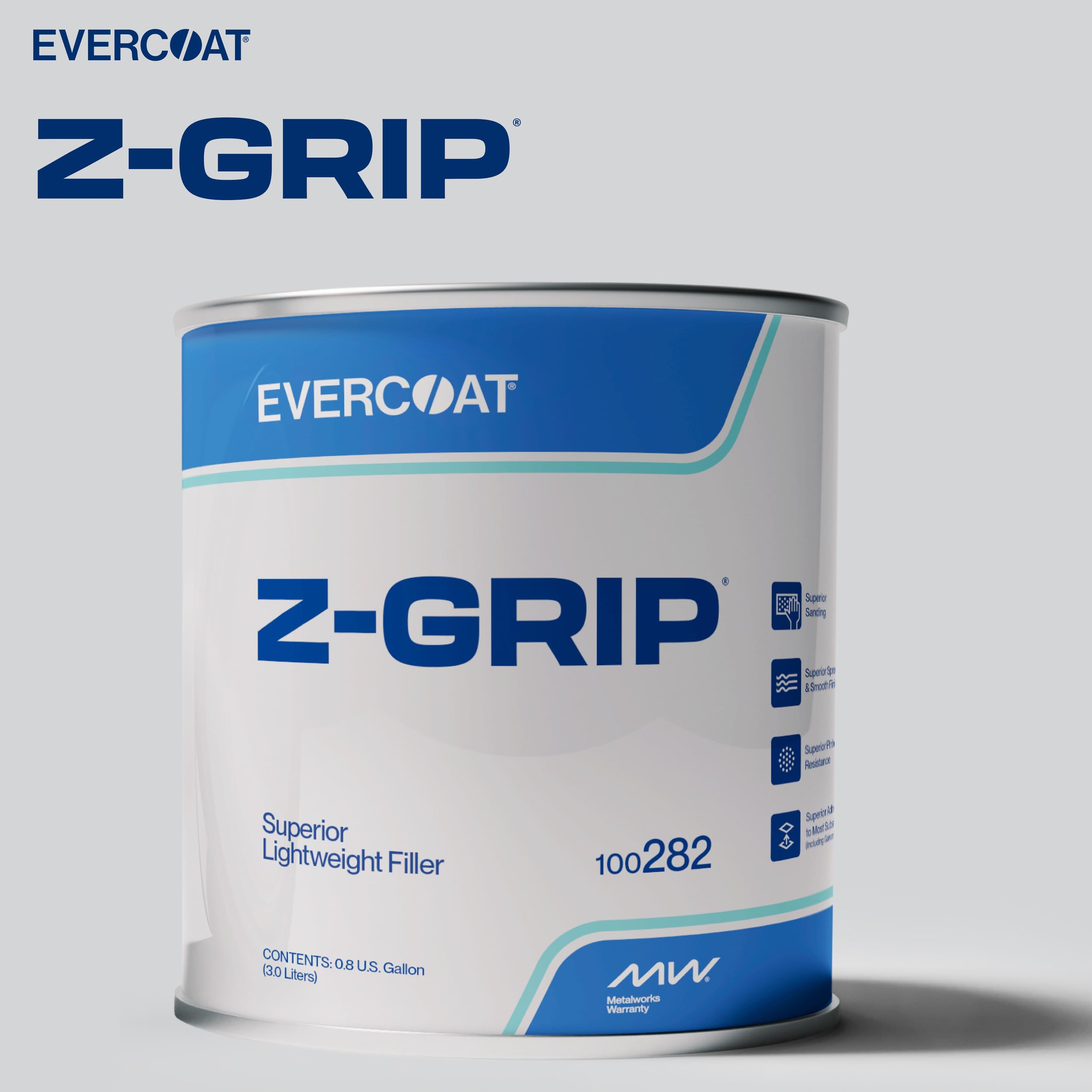 Evercoat Z-Grip filler label detail showing product features and correct usage