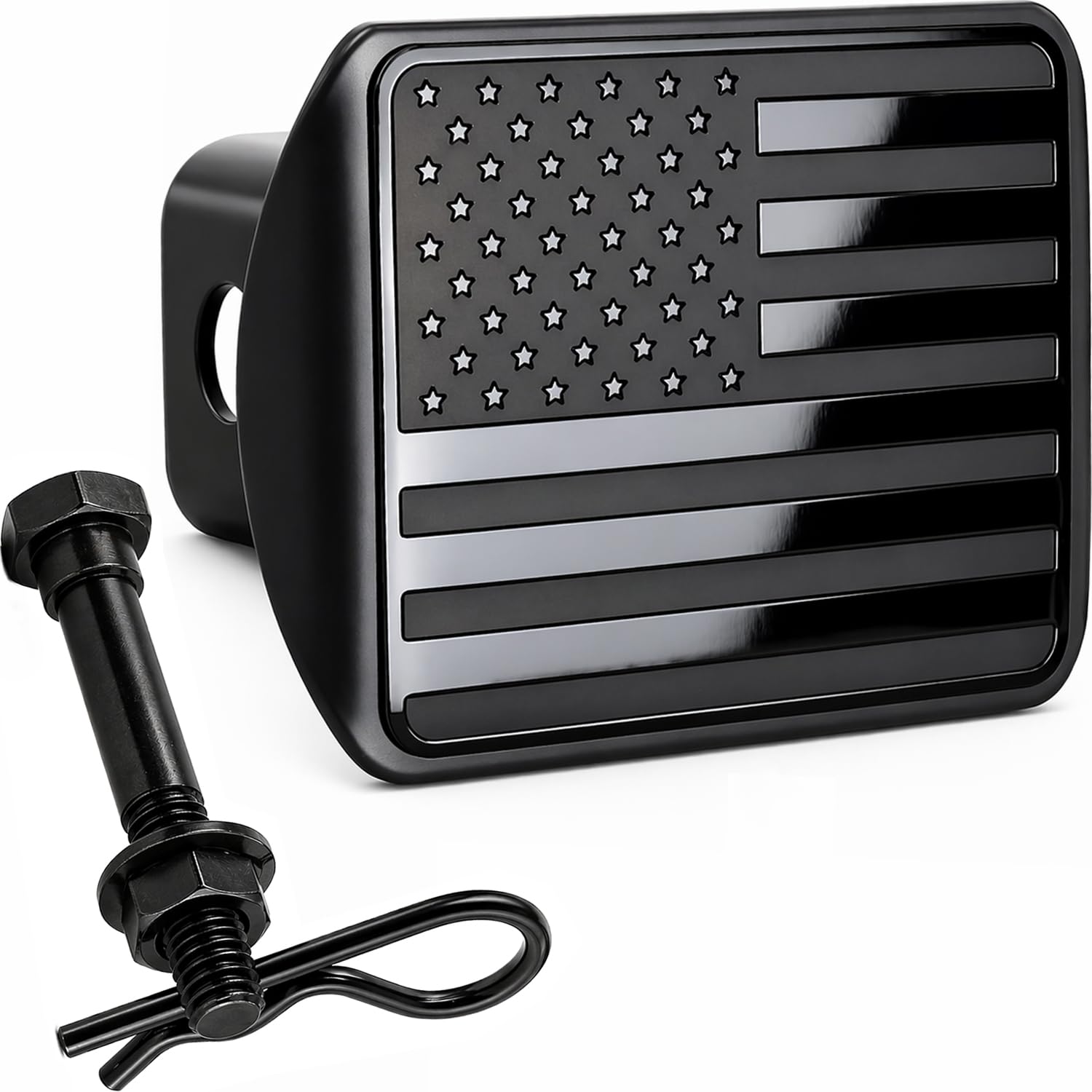 eVerHITCH front view showing matte black face offering patriotic style and protection