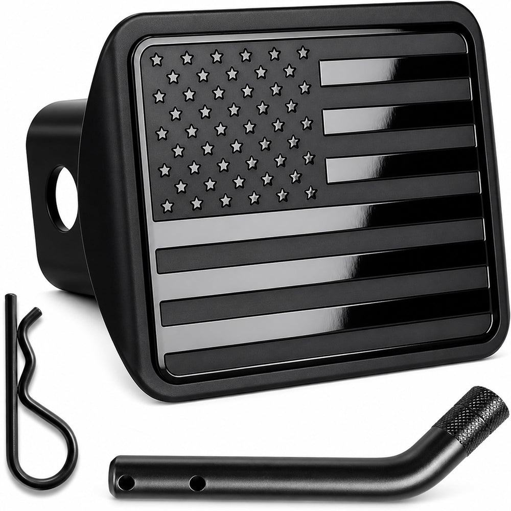 eVerHITCH front view showing USA flag faceplate for polished patriotic protection