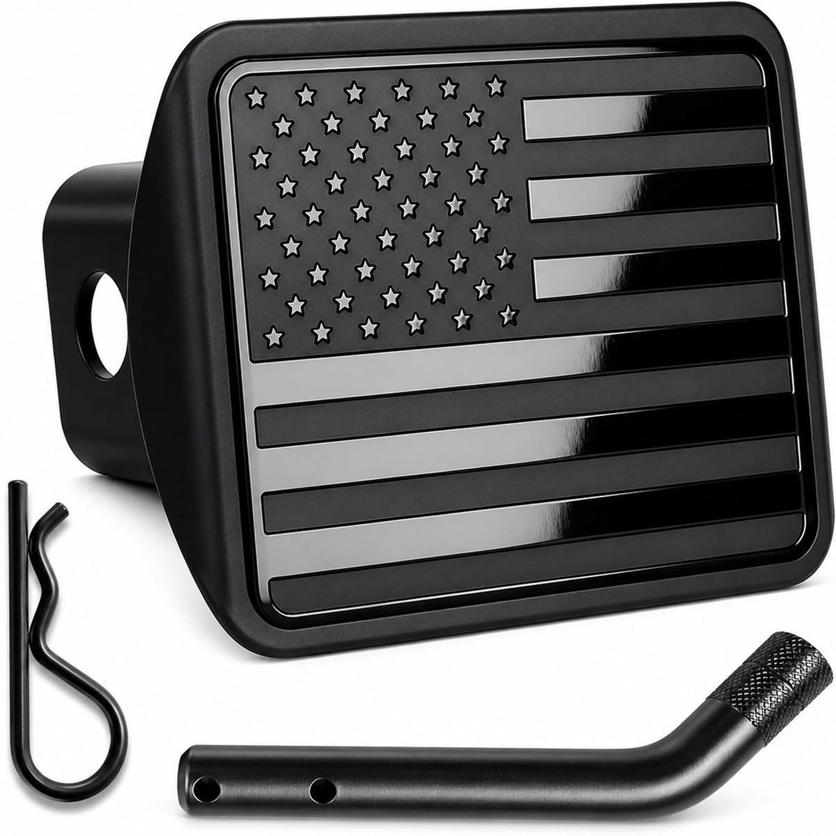 eVerHITCH front view showing USA flag faceplate for polished patriotic protection