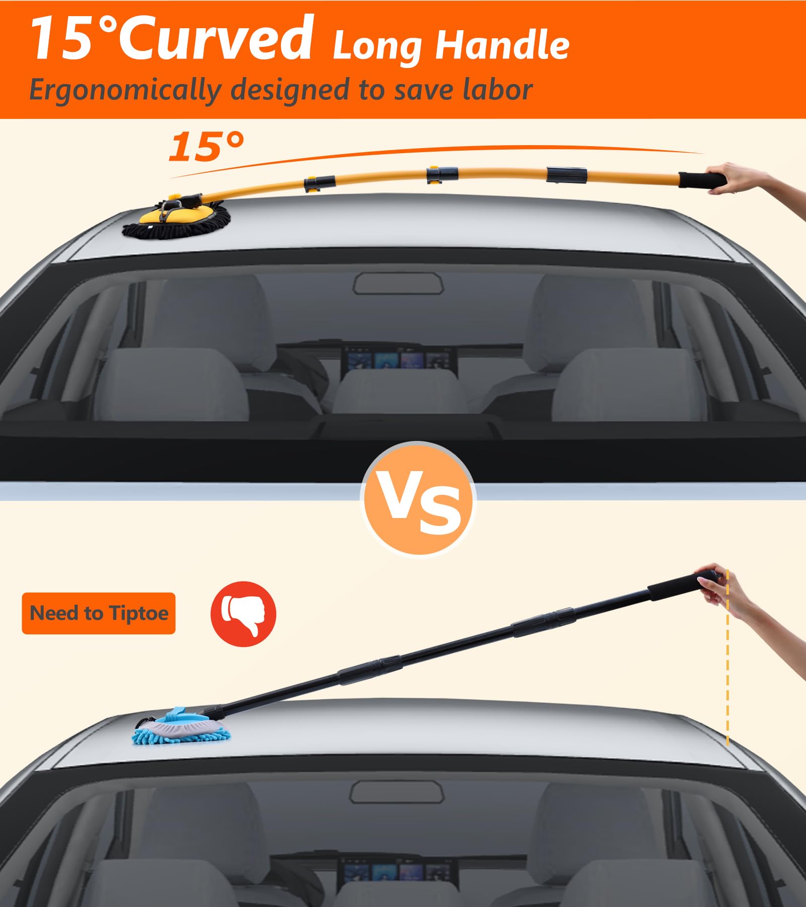 EVERRUSH extendable handle fully extended, easier high-reach cleaning