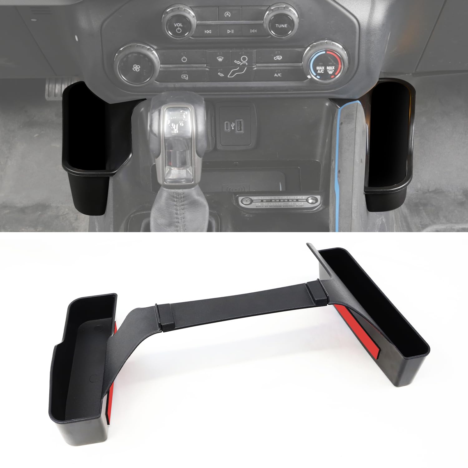 EVGoXMods front view of center console tray showing neat organization benefit