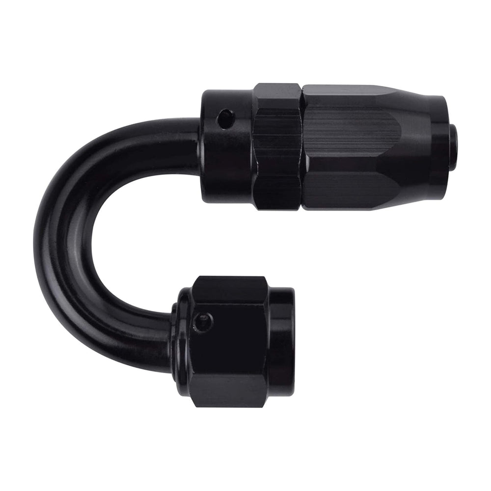 EVIL ENERGY front view of 10AN 180° fitting shows compact profile and durable finish